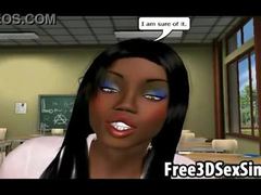Sexy 3d cartoon teacher seducing her ebony student